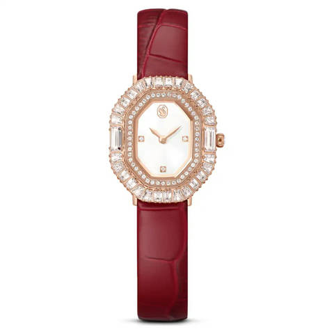 Swarovski — Swarovski Montre Matrix octagon Bracelet en cuir, Ton or rose, Finition or rose