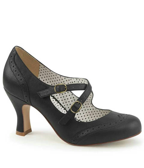 PINUP Couture — Escarpins Mary Jane FLAPPER-35 à Brides Croisées – Noir Mat