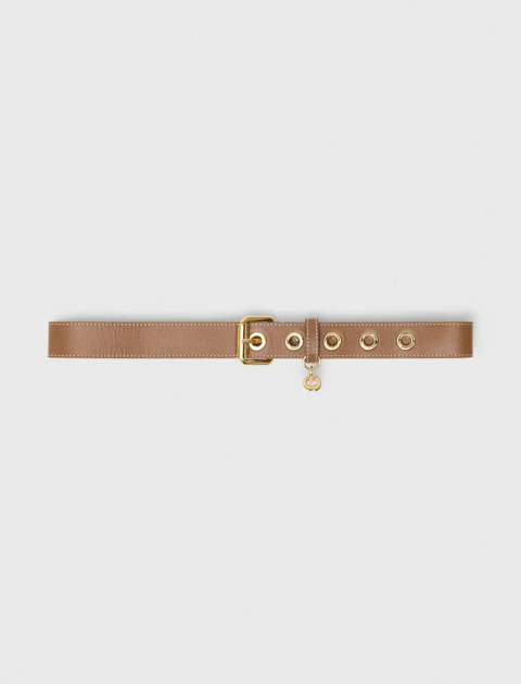 Maje — Ceinture en cuir à œillets – Mocha