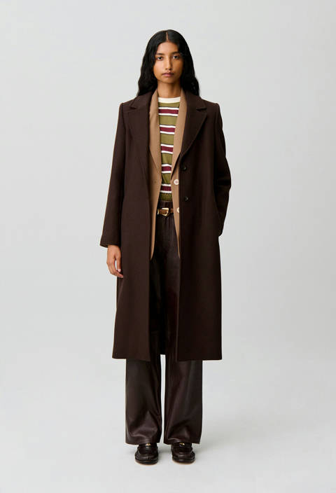Claudie Pierlot — Manteau long laine ceinture – Marron