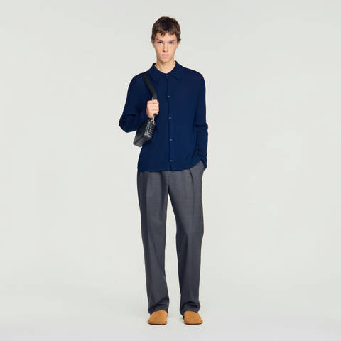 Sandro — Chemise en maille côtelée – Bleu royal