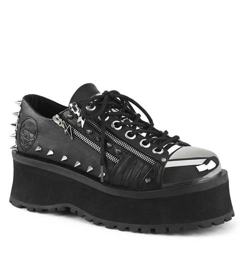 DEMONIA Cult — Chaussures gothiques noires à plateforme et embout métallique