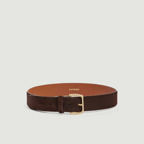 Sandro — Ceinture cuir à boucle métallique – Marron