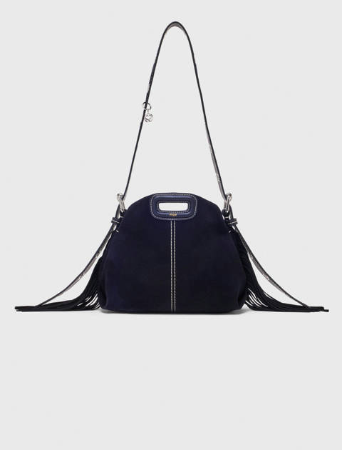 Maje — Sac Miss M mini en suède surpiquée – Bleu marine