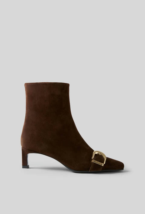 Claudie Pierlot — Bottines suède boucle dorée – Chocolat