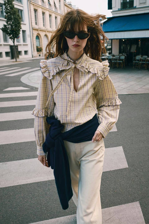Zara — Blouse à carreaux et volants