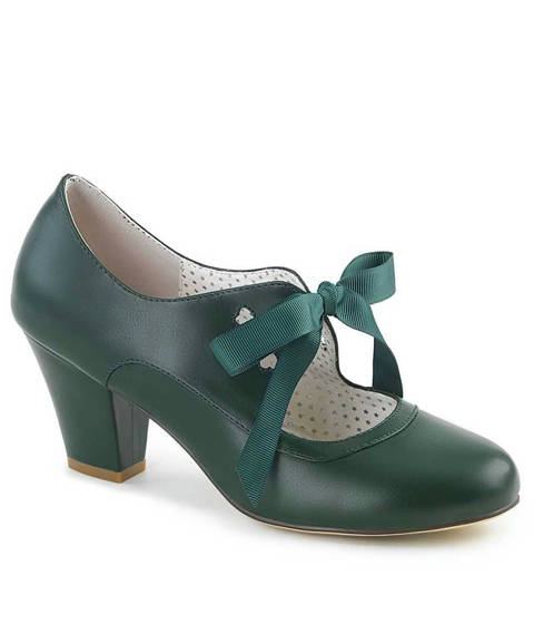 PINUP Couture — Escarpins Mary Jane WIGGLE-32 à Ruban et Découpe Cœur – Vert Mat