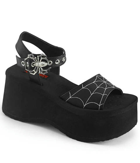 DEMONIA Cult — Sandales Plateforme FUNN-10 Demonia : Le Charme Gothique de la Toile d'Araignée