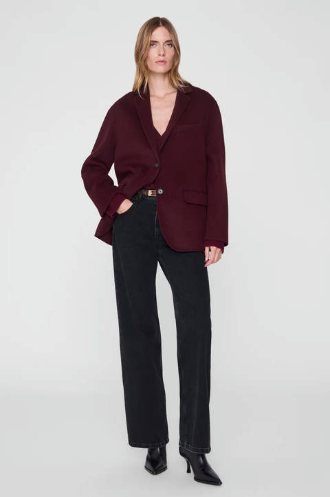 Anine Bing — Quinn Blazer - Burgundy Cashmere Blend
