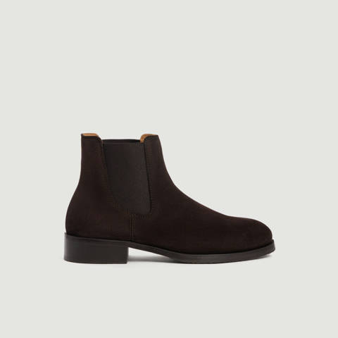 Sandro — Chelsea Boots en croûte de cuir – Chocolat