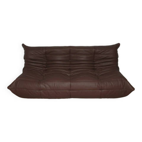 Selency — Canapé trois places Togo en cuir marron foncé par Michel Ducaroy pour Ligne Roset