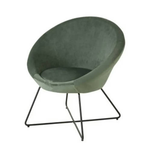 Maisons du Monde — Fauteuil en velours vert pieds en acier noir Hipop