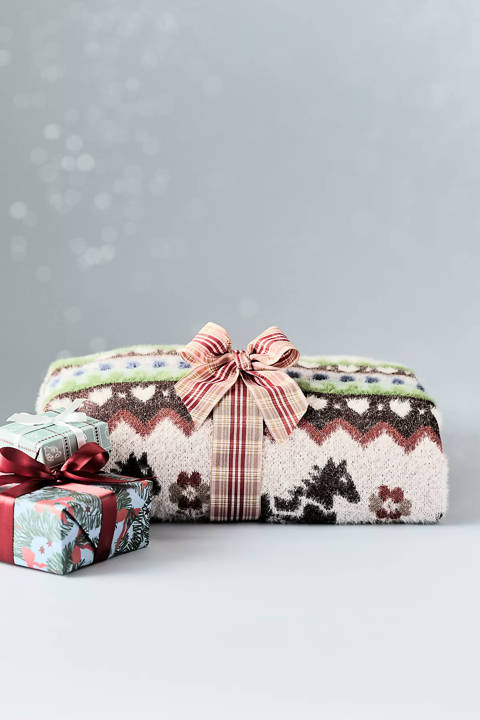Anthropologie — Couverture en tricot de coton Fairisle avec icône d'animal