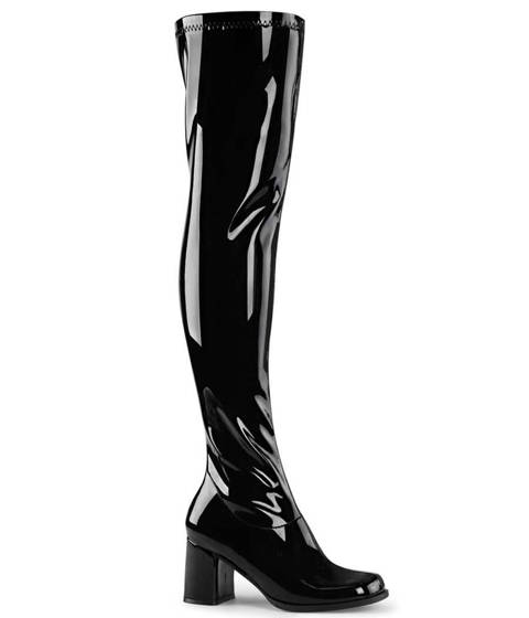 Funtasma — Cuissardes Vintage GOGO-3000 à Talon Bloc en Vernis Stretch – Noir Vernis