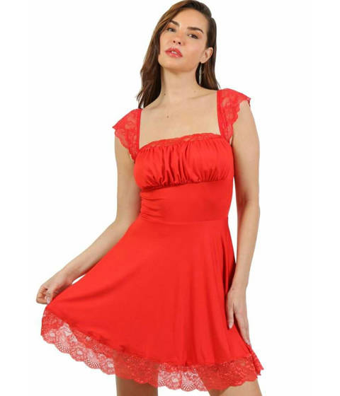 Soisbelle — L'Infinie Douceur : Robe Évasée Rouge à Bretelles Dentelle