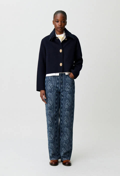Claudie Pierlot — Veste boîte velours côtelé – Marine