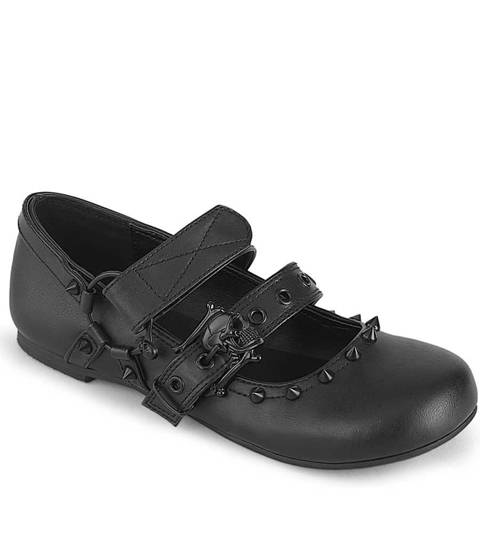 DEMONIA Cult — Ballerines Mary Jane DAISY-08 à Clous et Anneau Skull O-Ring