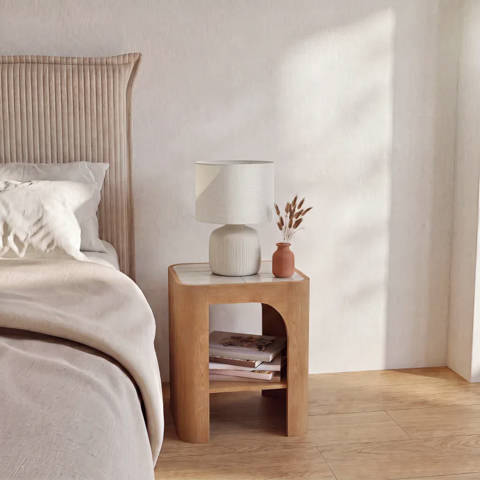 Maisons du Monde — Lampe en céramique écrue et abat-jour blanc, H31 cm Busset