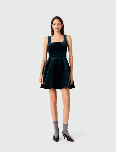 Maje — Robe patineuse en velours – Vert bouteille