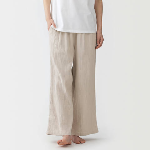 MUJI — Pantalon à coupe large en crêpe de gaze biologique pour femme