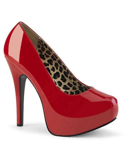 PLEASER Pink Label — Escarpins à Plateforme Cachée TEEZE-06W - Spécial Pieds Larges – Rouge Vernis