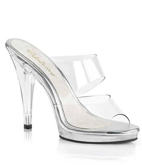 PLEASER Pink Label — Mules Transparentes FLAIR-402 : Double Bride pour un Maintien et un Style Invisibles