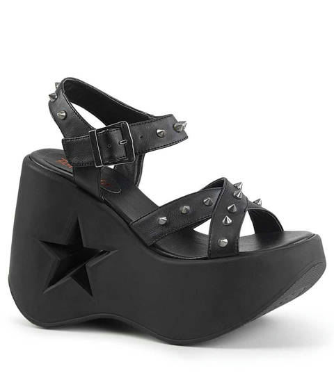 DEMONIA Cult — Sandales Compensées DYNAMITE-02 Demonia : L'Audace de la Plateforme Étoile et des Pointes Spikes