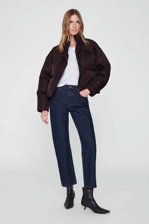 Anine Bing — Oslo Cropped Puffer - Dark Brown