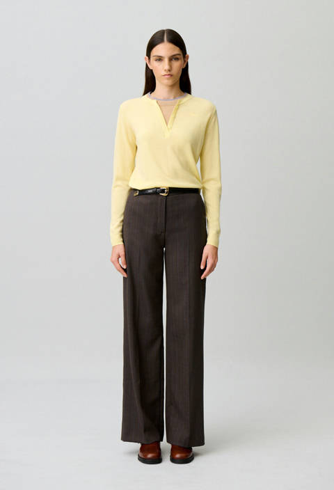 Claudie Pierlot — Pantalon droit laine mélangée rayé – Bicolore