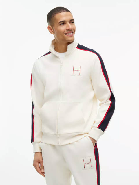 Tommy Hilfiger — Sweat zippé en piqué à rayure contrastée