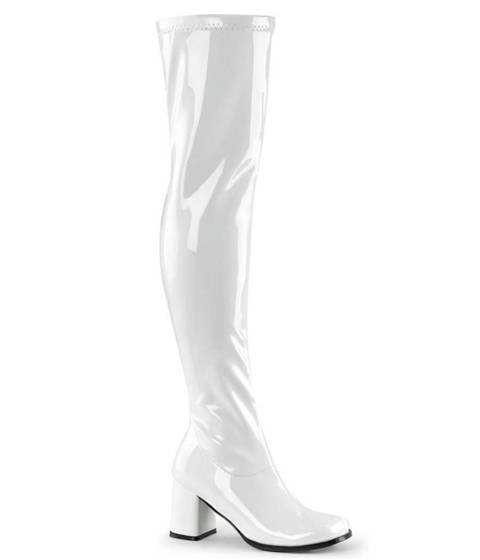 Funtasma — Cuissardes Vintage GOGO-3000 à Talon Bloc en Vernis Stretch – Blanc vernis