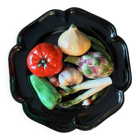 Selency — Assiette trompe l’oeil vallauris aux légumes