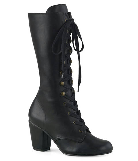 DEMONIA Cult — Bottes gothiques noires à lacets et talon carré