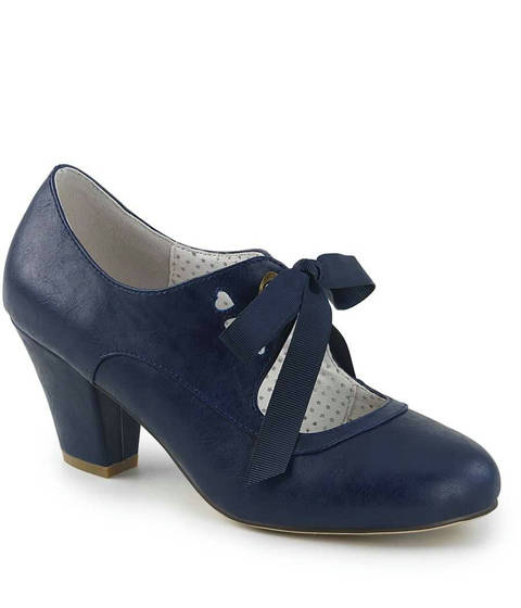 PINUP Couture — Escarpins Mary Jane WIGGLE-32 à Ruban et Découpe Cœur – Bleu roi